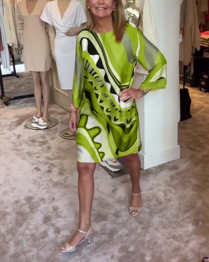 🔥LIMITED SALE 49% OFF🔥Round neck fashionable printed midi dress - Image 9