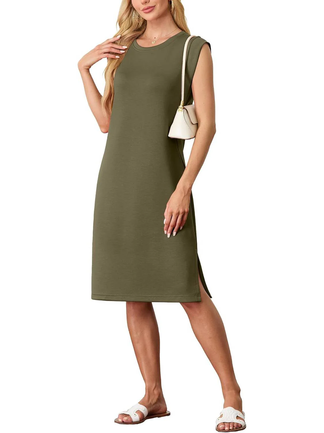 🔥Mother's Day Hot Sale 50% OFF🌺Women Round Neck Loose Split Wrinkle-Free Midi Dress with Pockets(Buy 2 Free Shipping) - Image 6