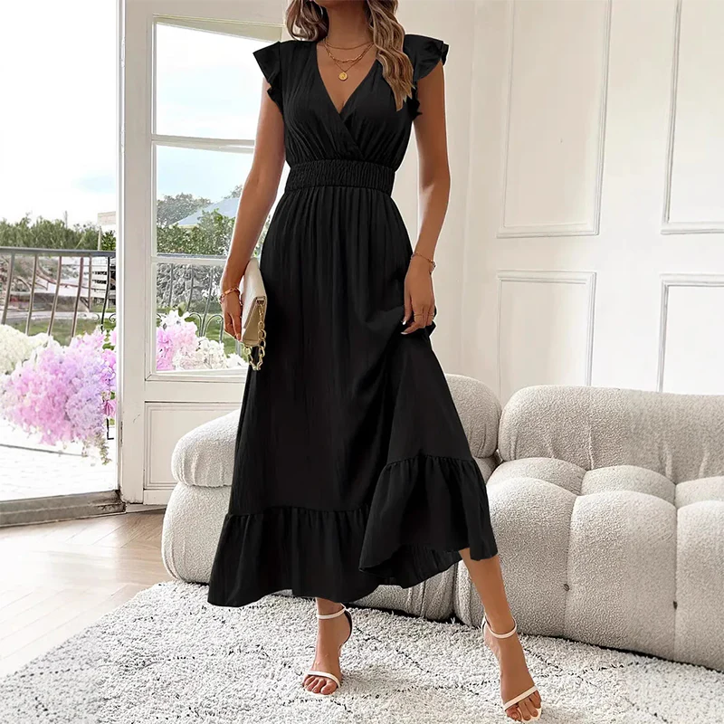 💃LAST DAY SALE 50% OFF!!⏰V-Neck Ruffled Waist-Defining Maxi Dress - Image 3