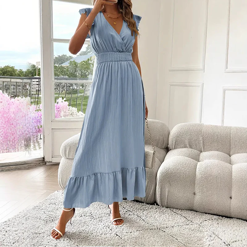 💃LAST DAY SALE 50% OFF!!⏰V-Neck Ruffled Waist-Defining Maxi Dress - Image 4