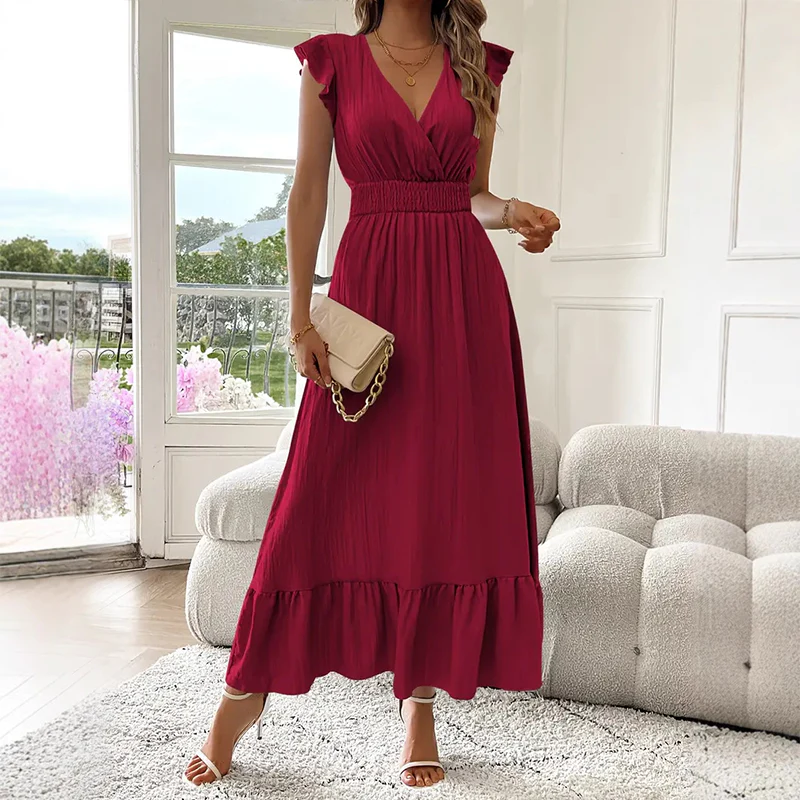💃LAST DAY SALE 50% OFF!!⏰V-Neck Ruffled Waist-Defining Maxi Dress - Image 5