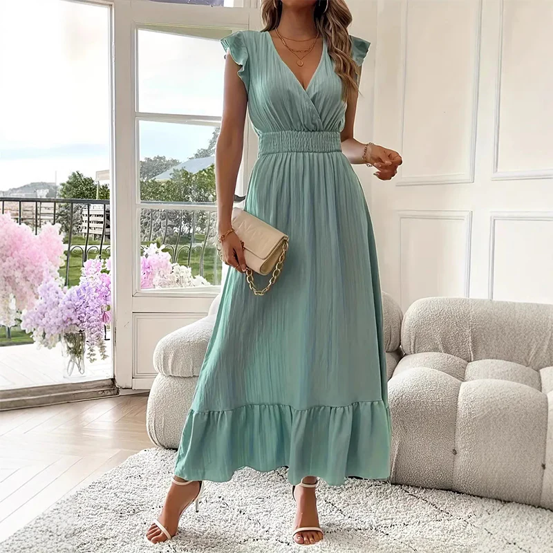 💃LAST DAY SALE 50% OFF!!⏰V-Neck Ruffled Waist-Defining Maxi Dress - Image 6