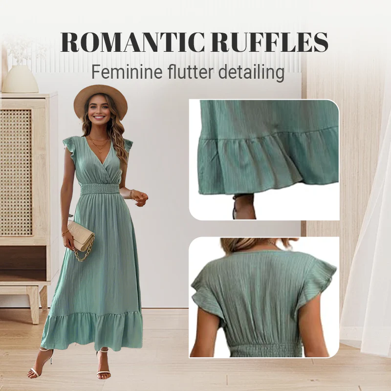 💃LAST DAY SALE 50% OFF!!⏰V-Neck Ruffled Waist-Defining Maxi Dress - Image 7
