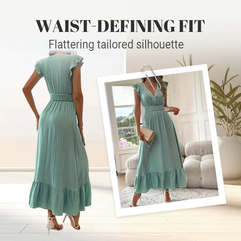 💃LAST DAY SALE 50% OFF!!⏰V-Neck Ruffled Waist-Defining Maxi Dress - Image 8