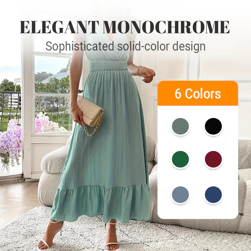 💃LAST DAY SALE 50% OFF!!⏰V-Neck Ruffled Waist-Defining Maxi Dress - Image 9