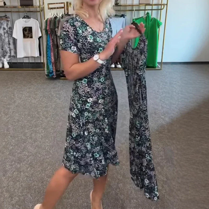 💐2025 New Arrival 50%OFF💖Women's Casual Scoop Neck Floral-Print Dress - Image 3