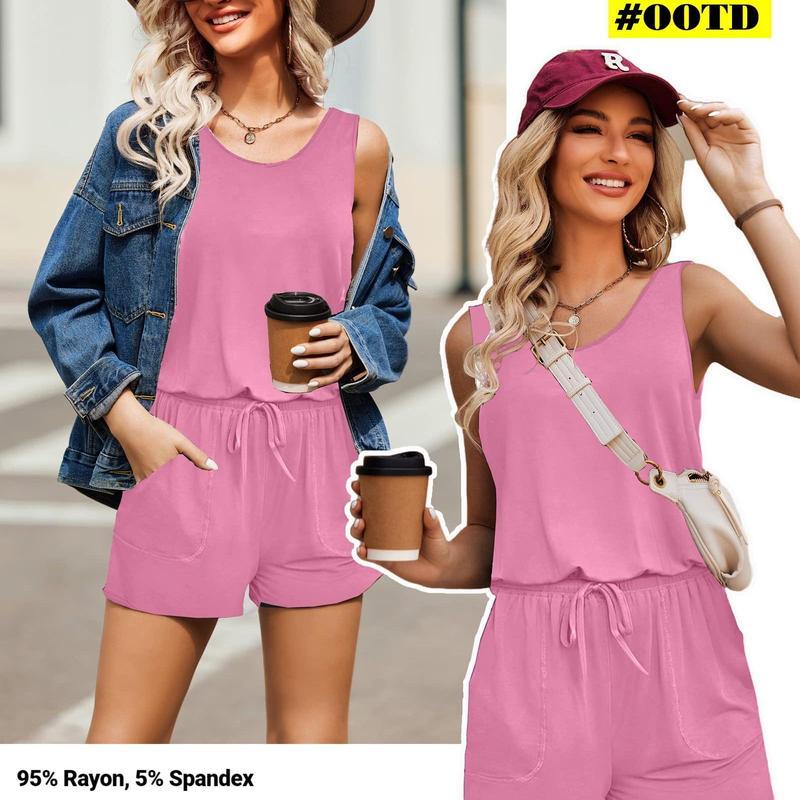 ⏰Hot Sale 49% OFF💃Women Sleeveless Scoop Neck Tank Top Casual Short Jumpsuit Rompers with Pockets - Image 3