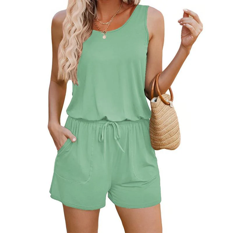 ⏰Hot Sale 49% OFF💃Women Sleeveless Scoop Neck Tank Top Casual Short Jumpsuit Rompers with Pockets - Image 5