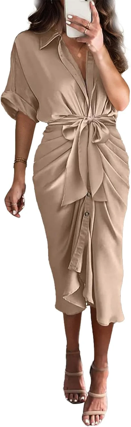 🔥LAST DAY SPECIAL PRICE: ￡13.99!!💝Real silk satin shirt dress👗 - Image 6