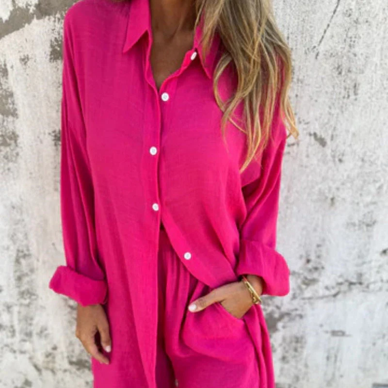 💖LAST DAY SALE ONLY £15.99!!💖Women's Casual Long Sleeve Shirt & Shorts Two-Piece Set - Image 12
