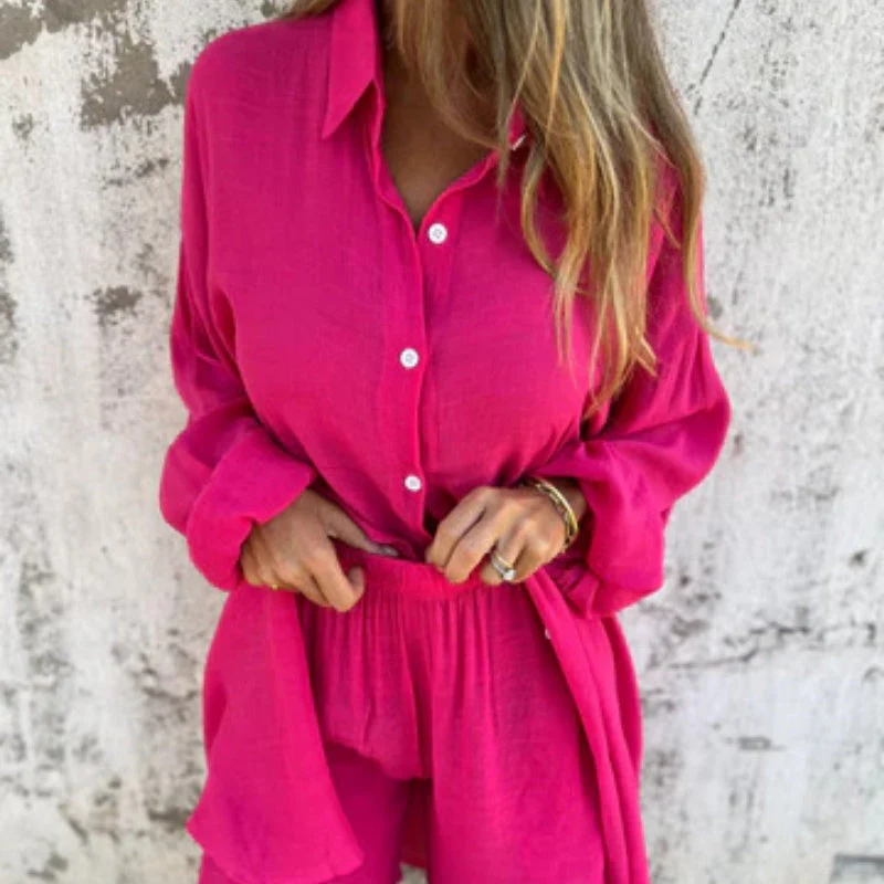 💖LAST DAY SALE ONLY £15.99!!💖Women's Casual Long Sleeve Shirt & Shorts Two-Piece Set - Image 7