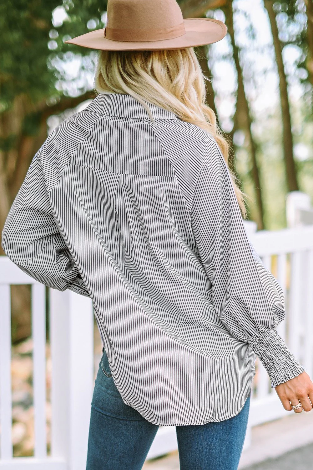 🔥LAST DAY SALE 49% OFF🏆️Mid-length smocked shirt with striped lapel and oversized drawdown sleeves - Image 18