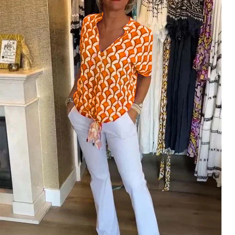 🔥💝Short-Sleeved V-Neck Printed Casual Top - Image 6