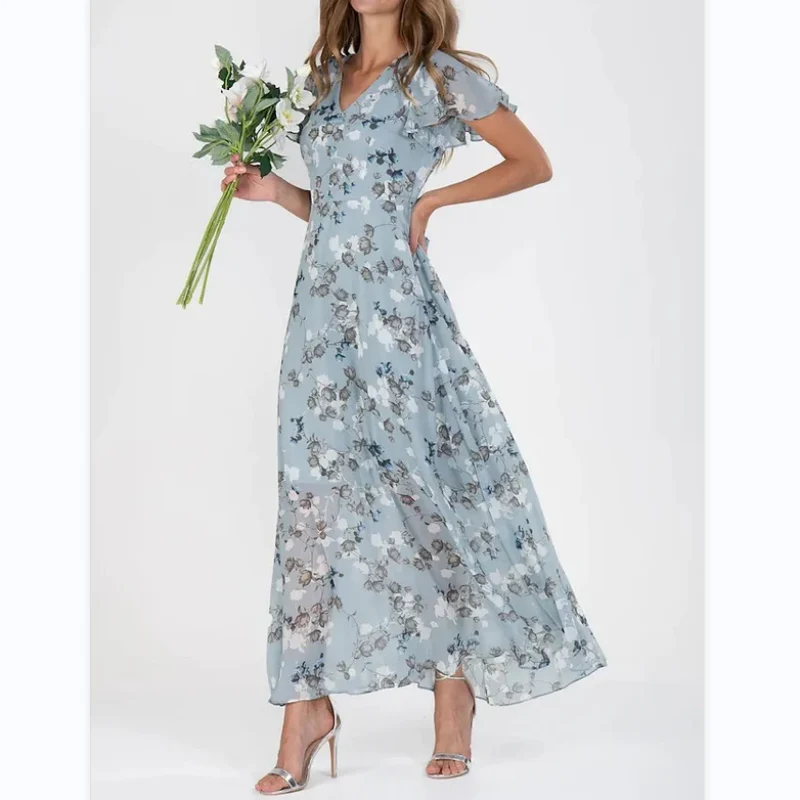 💐LAST DAY SALE 50% OFF💐Short Sleeve Long Dress with Floral Print - Image 10