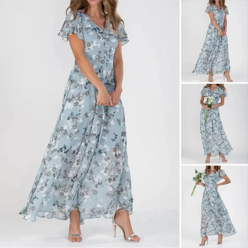 💐LAST DAY SALE 50% OFF💐Short Sleeve Long Dress with Floral Print - Image 3