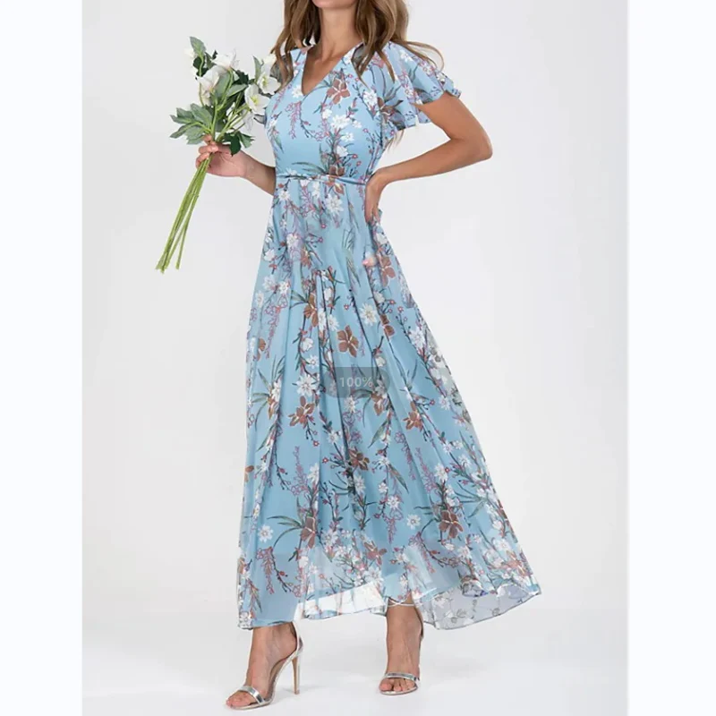 💐LAST DAY SALE 50% OFF💐Short Sleeve Long Dress with Floral Print - Image 4