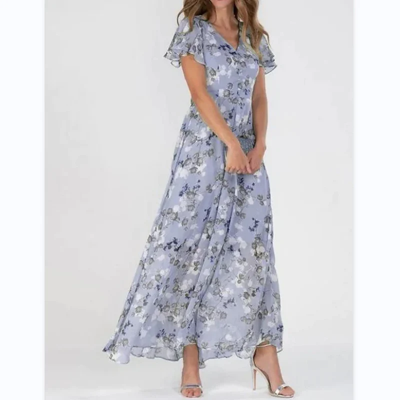 💐LAST DAY SALE 50% OFF💐Short Sleeve Long Dress with Floral Print - Image 5