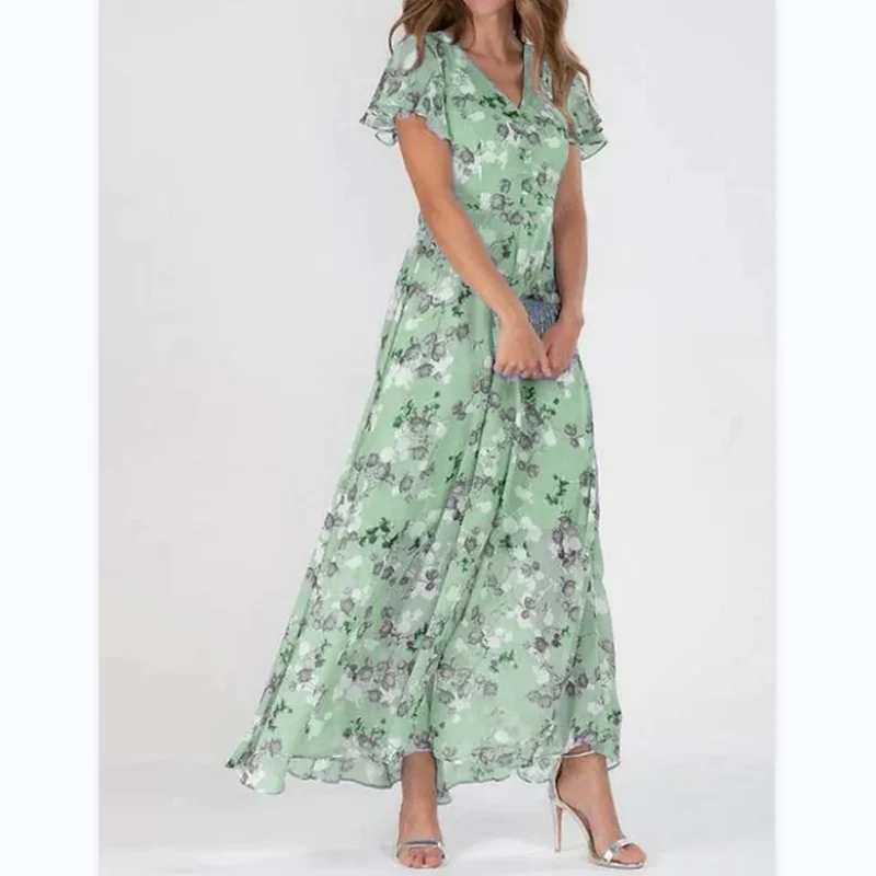💐LAST DAY SALE 50% OFF💐Short Sleeve Long Dress with Floral Print - Image 6