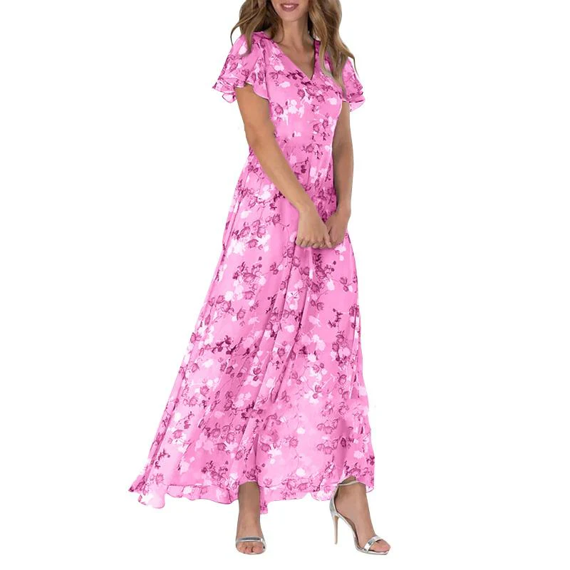 💐LAST DAY SALE 50% OFF💐Short Sleeve Long Dress with Floral Print - Image 7
