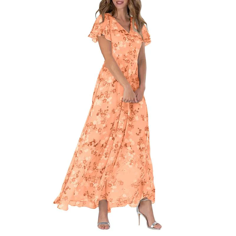 💐LAST DAY SALE 50% OFF💐Short Sleeve Long Dress with Floral Print - Image 8