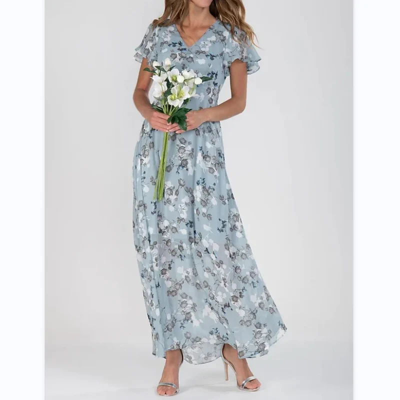 💐LAST DAY SALE 50% OFF💐Short Sleeve Long Dress with Floral Print - Image 9