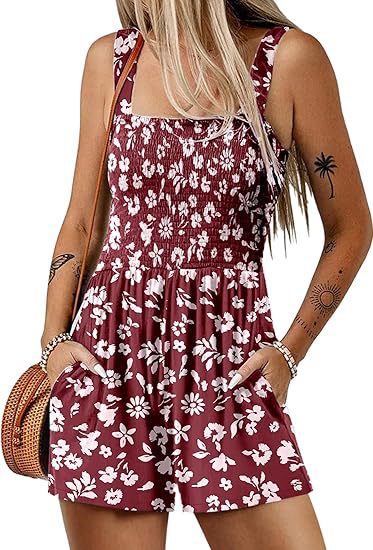⏰Hot Sale 49% Off💃Women's Summer Square Neck Sleeveless Loose Casual Short Smocked Romper - Image 17