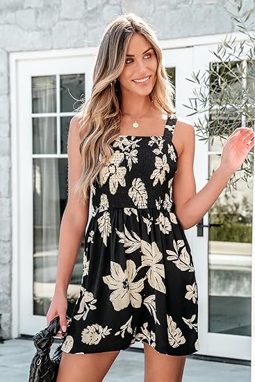 ⏰Hot Sale 49% Off💃Women's Summer Square Neck Sleeveless Loose Casual Short Smocked Romper - Image 23