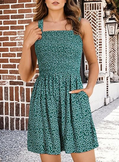 ⏰Hot Sale 49% Off💃Women's Summer Square Neck Sleeveless Loose Casual Short Smocked Romper - Image 26