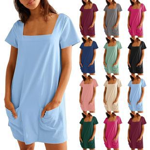 🔥Limited time sale 49% OFF🔥Women's Casual Square Neck Pocket Short Sleeve Dress with Pockets(BUY MORE SAVE MORE) - Image 2