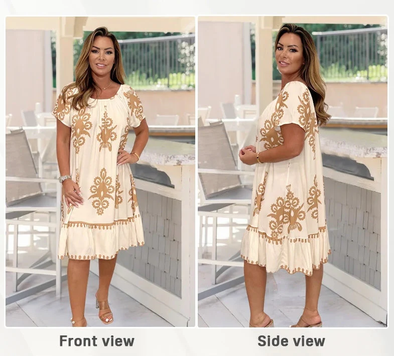 🌸Spring Special Sale 49% OFF!!🌸Geometric Pattern Multi Print Square Neck Dress - Image 3
