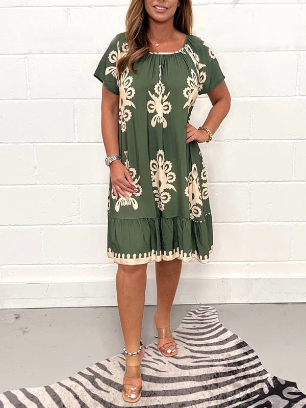 🌸Spring Special Sale 49% OFF!!🌸Geometric Pattern Multi Print Square Neck Dress - Image 9