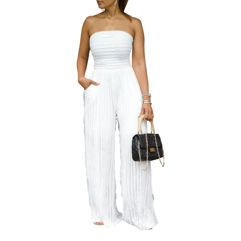 ⏳LAST DAY SALE 50% OFF💕Strapless Crinkle Wide-Leg Jumpsuit - Image 12