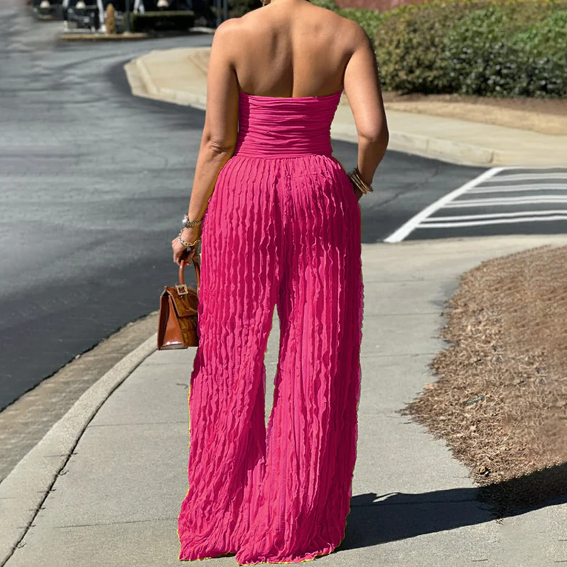 ⏳LAST DAY SALE 50% OFF💕Strapless Crinkle Wide-Leg Jumpsuit - Image 3