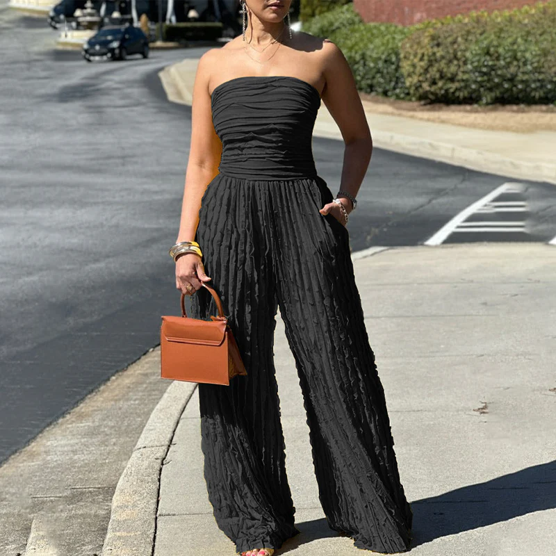 ⏳LAST DAY SALE 50% OFF💕Strapless Crinkle Wide-Leg Jumpsuit - Image 4