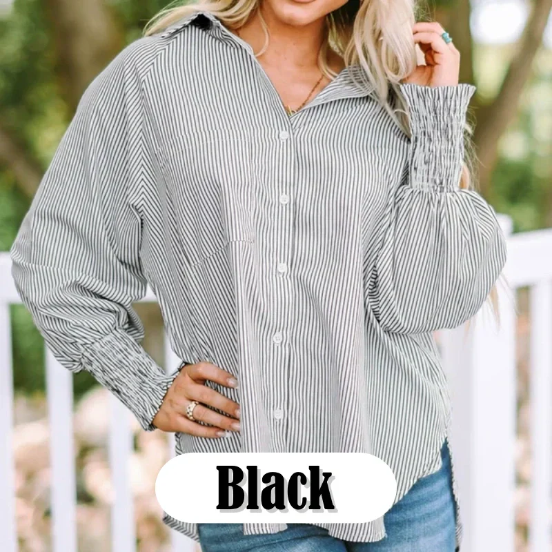 🌟Last Day Promotion 49% OFF🔥Women's Striped Shirt with Elastic Sleeves - Image 13