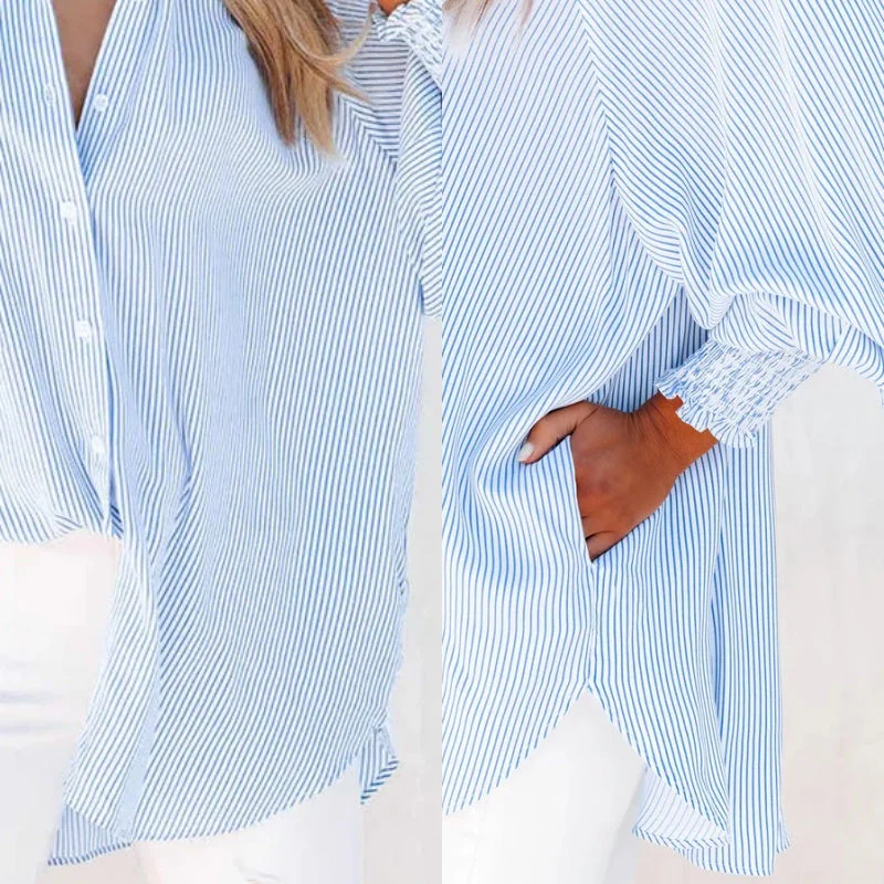 🌟Last Day Promotion 49% OFF🔥Women's Striped Shirt with Elastic Sleeves - Image 7