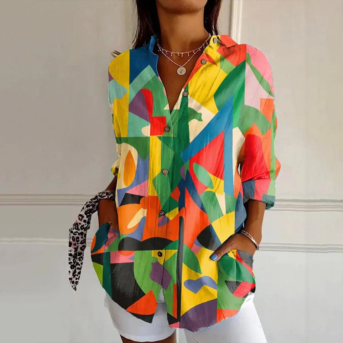 💖LAST DAY SALE 50% OFF💖Stylish Colorful Printed Lapel Long Sleeve Shirt - Image 3