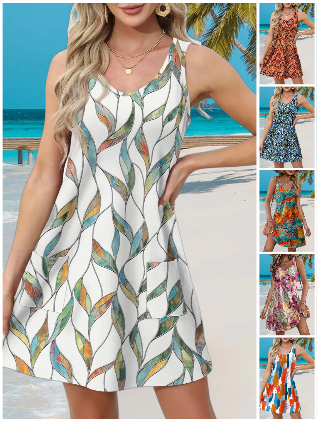 💖LAST DAY SALE 50% OFF💖Summer Printed V-Neck Sleeveless Beach Dress - Image 12