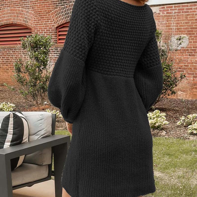 🔥LAST DAY SALE 50% OFF!!🔥Women's Plain Lantern Sleeve Sweater Dress - Image 2