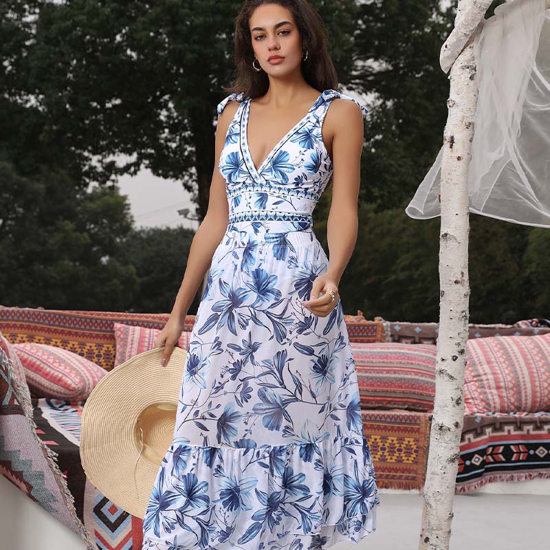 💃Last Day Special Sale 49% OFF🩱 V Neck Lace Up Printed One Piece Swimsuit and Skirt - Image 4