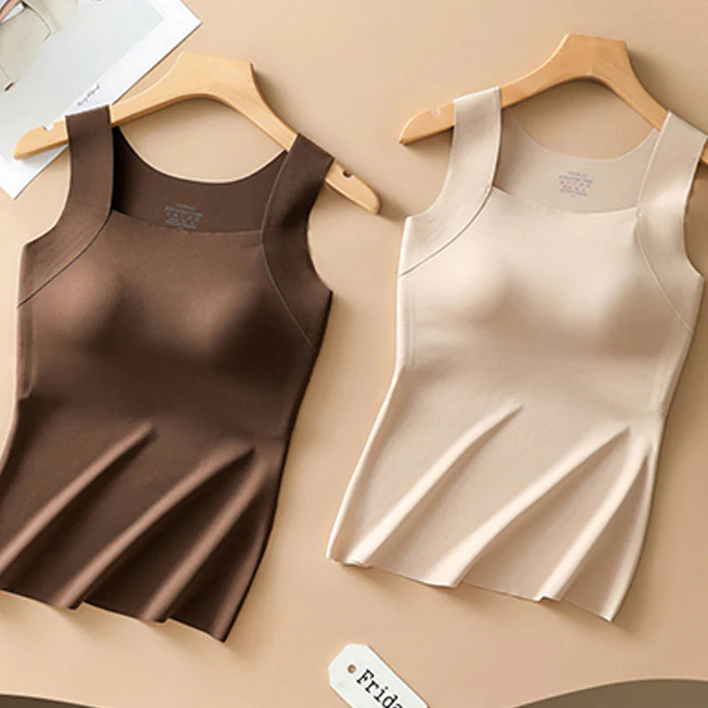 Women’s U Neck Thermal Tank Tops with Built-In Bra - Image 15