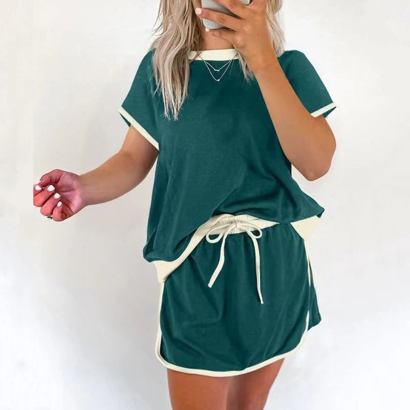 ✨✨50% OFF！ Effortlessly rejuvenated girly 💖 color-blocked short-sleeved top + shorts set (women's). 👗 - Image 4