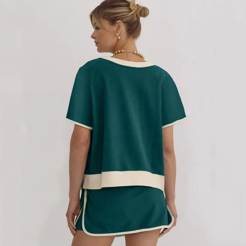 ✨✨50% OFF！ Effortlessly rejuvenated girly 💖 color-blocked short-sleeved top + shorts set (women's). 👗 - Image 5