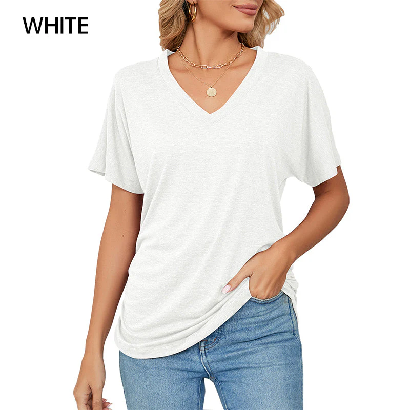 ⏳LAST DAY SALE 50% OFF💕Women's V-Neck Loose Soft Solid Color Short Sleeve Top - Image 10