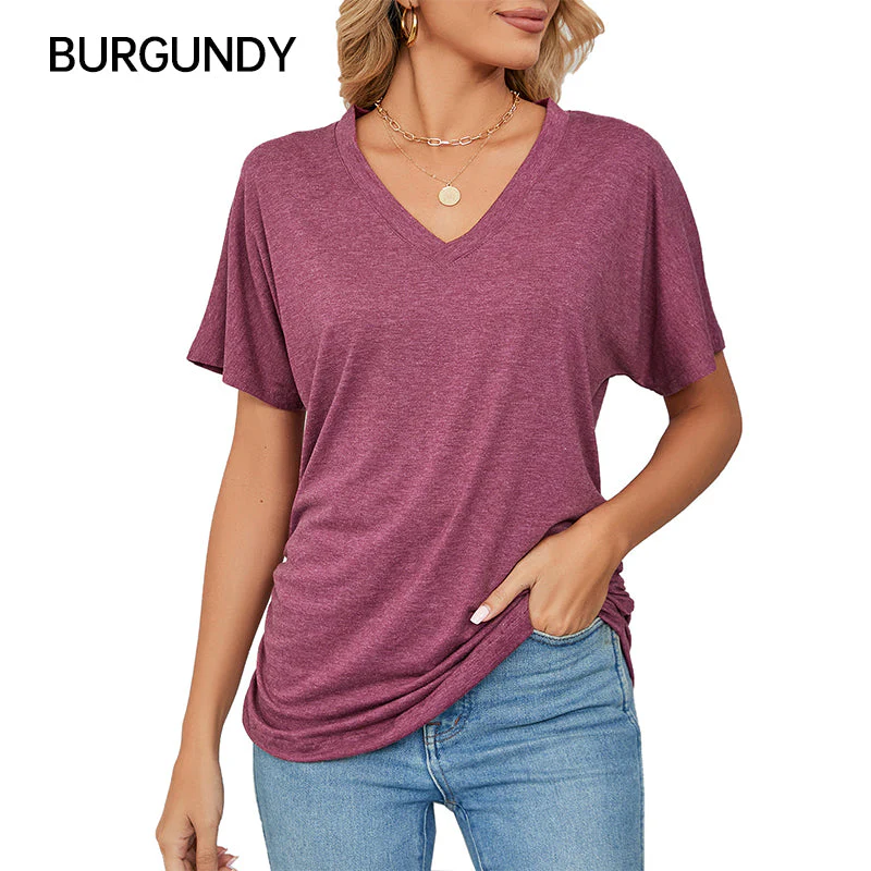 ⏳LAST DAY SALE 50% OFF💕Women's V-Neck Loose Soft Solid Color Short Sleeve Top - Image 11