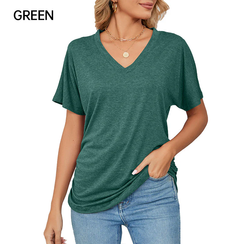 ⏳LAST DAY SALE 50% OFF💕Women's V-Neck Loose Soft Solid Color Short Sleeve Top - Image 12