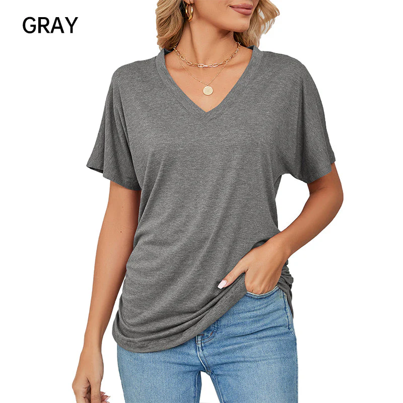 ⏳LAST DAY SALE 50% OFF💕Women's V-Neck Loose Soft Solid Color Short Sleeve Top - Image 13