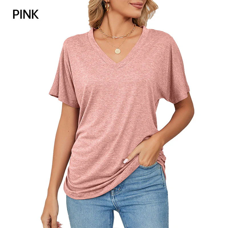 ⏳LAST DAY SALE 50% OFF💕Women's V-Neck Loose Soft Solid Color Short Sleeve Top - Image 14