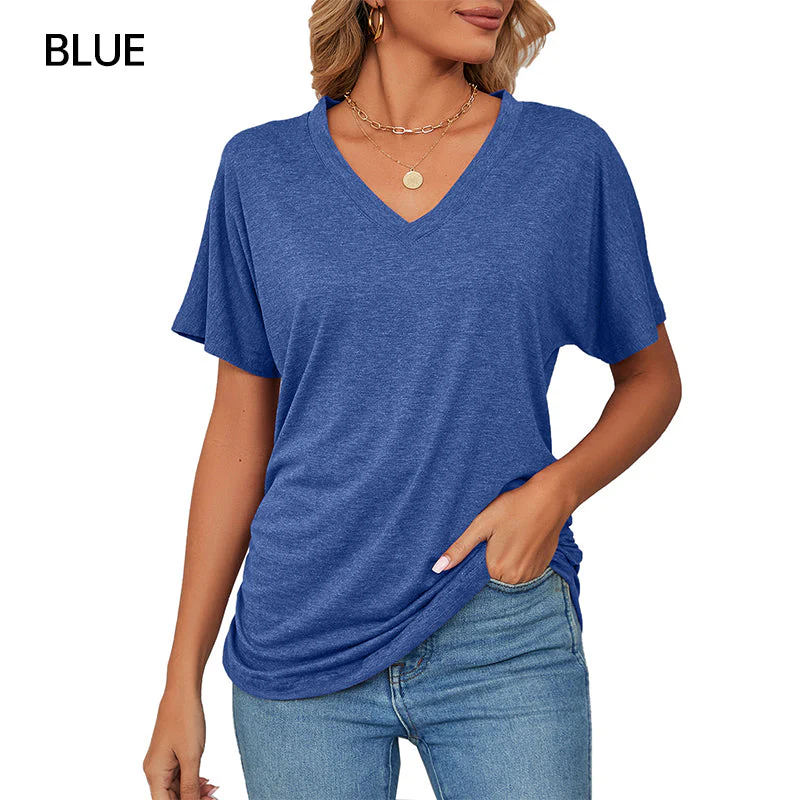 ⏳LAST DAY SALE 50% OFF💕Women's V-Neck Loose Soft Solid Color Short Sleeve Top - Image 15