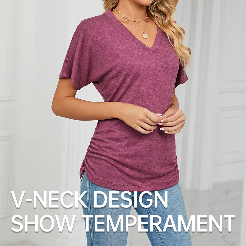 ⏳LAST DAY SALE 50% OFF💕Women's V-Neck Loose Soft Solid Color Short Sleeve Top - Image 4